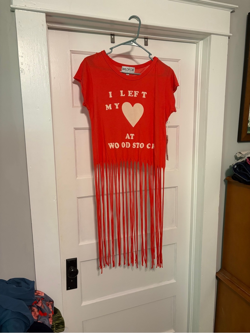 Wildfox Red Fringe Heart Floor Length Tshirt Vintage NWT LUX
